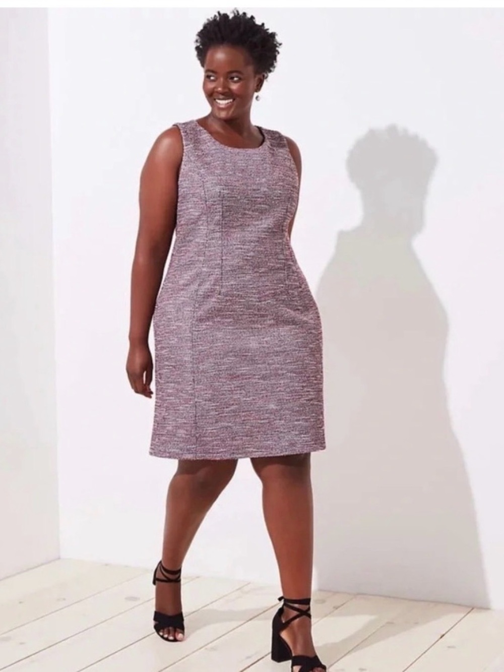 Like New LOFT Plum Tweed Sleeveless Shift Dress (size 18)